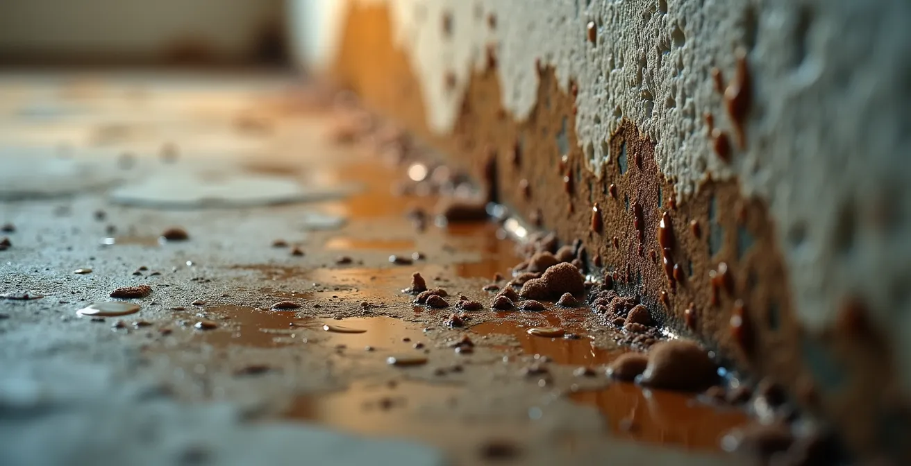 Vue macro de l'isolation défaillante d'un mur révélée par inspection thermique