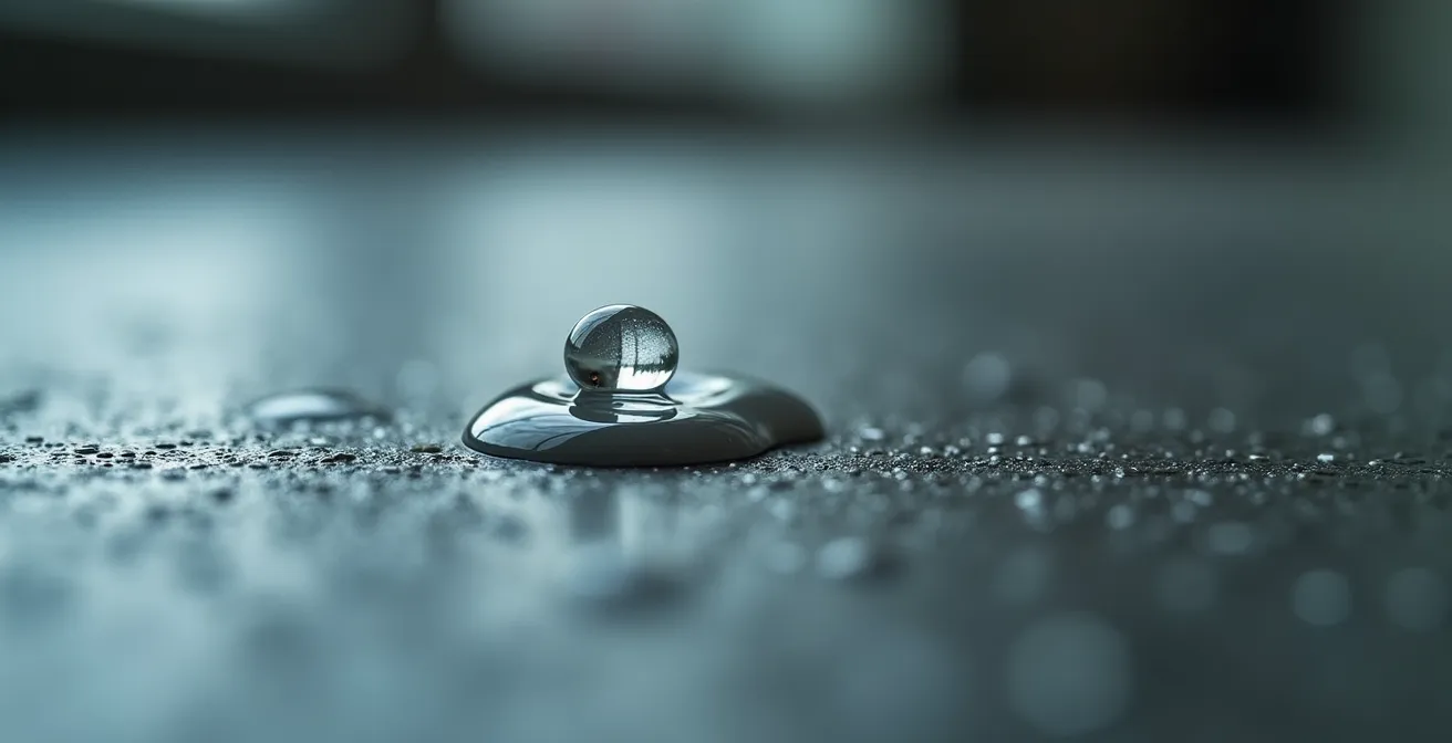 Test de porosité du béton avec goutte d'eau en macro