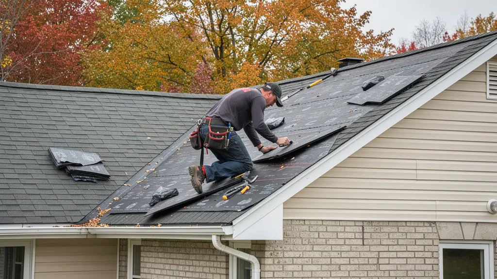 Couvreur installant des bardeaux d'asphalte sur toiture résidentielle Rive-Nord