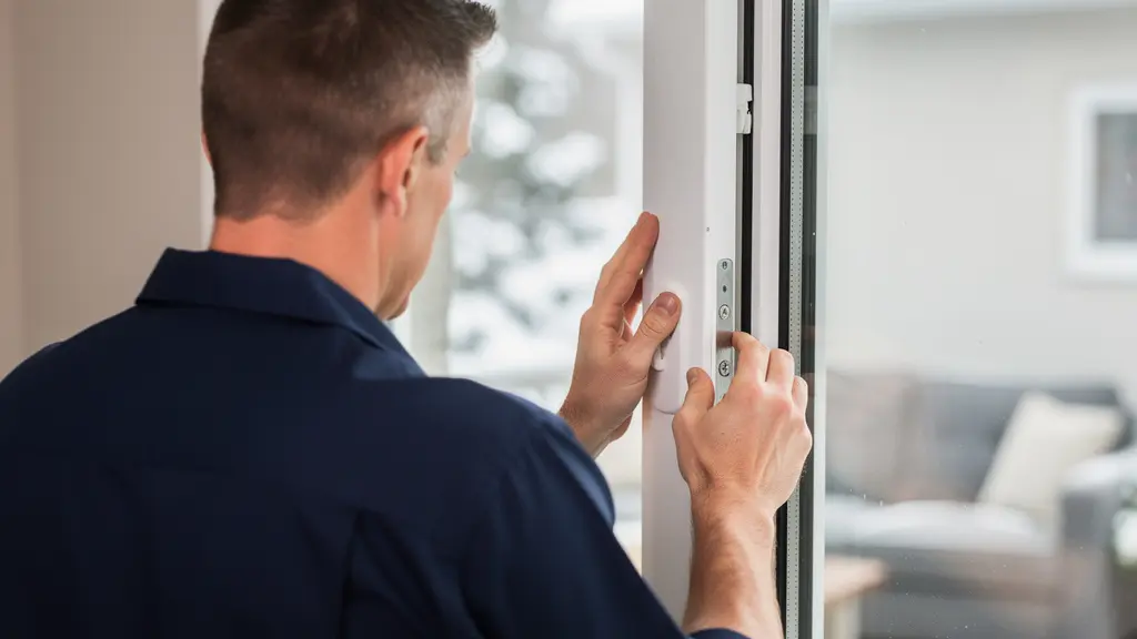 Installateur professionnel inspectant cadre de fenêtre PVC moderne dans maison québécoise