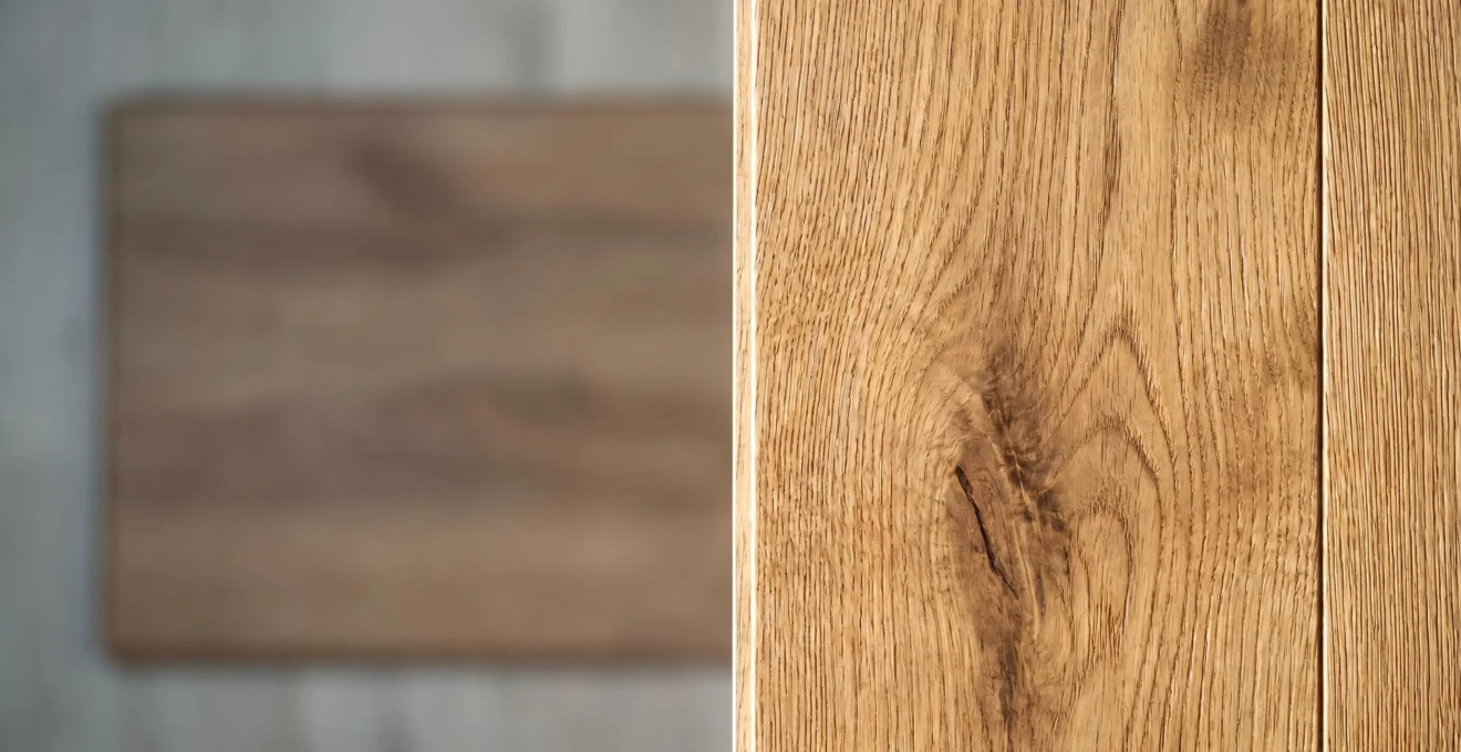 Gros plan sur la texture et le grain naturel d'un plancher de bois franc de qualité supérieure.